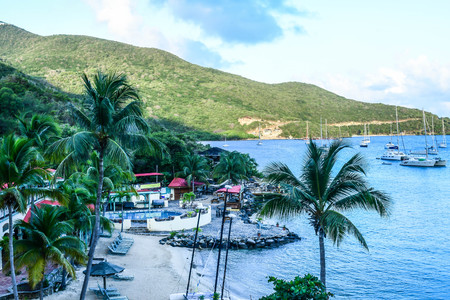 yachts at moorings s in small British Virgin Islands Harbotの写真素材