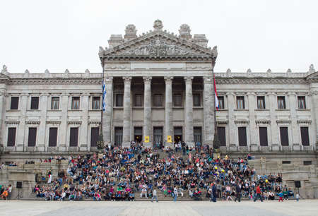 MONTEVIDEO, URUGUAY - OCTOBER 8, 2017: People on the staircase of the legislative palace.のeditorial素材