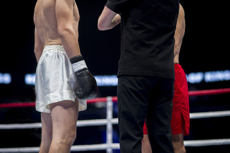 fight boxing referee will announce winner of mans boxersの写真素材