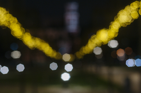 Beautiful Christmas gold bokeh background with blank copy spaceの写真素材