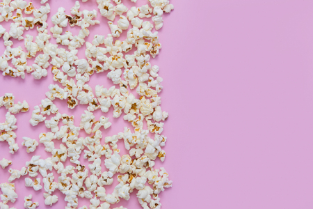Popcorn pattern on pink background. Top viewの写真素材