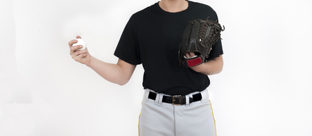 Closeup from the back of baseball player in black jerseyの写真素材
