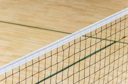elementary school gym indoor with volleyball netの写真素材