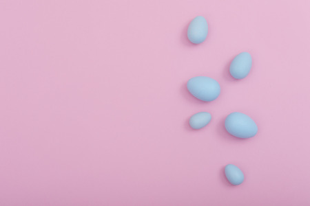Spreaded Easter eggs on pink backgroundの写真素材