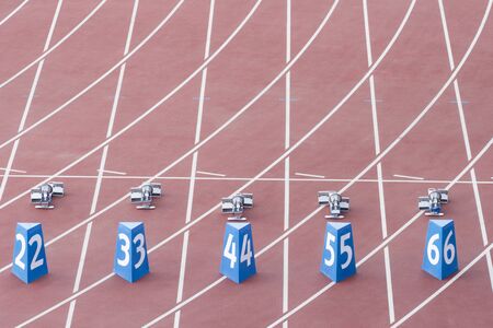 On starting block ready for sprint startの写真素材