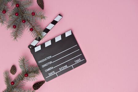 movie clapper on pink background, cinema conceptの写真素材