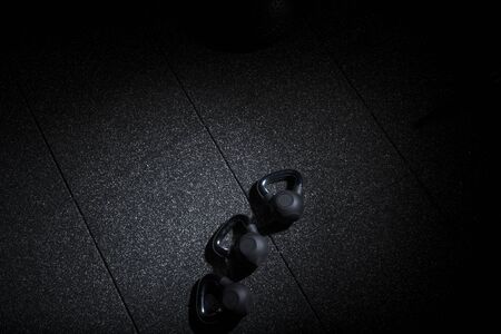 Close-up kettlebell sports equipment weight on the floorの写真素材
