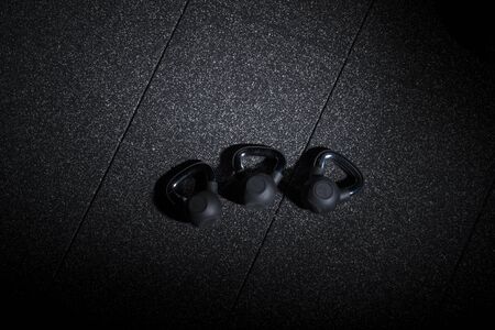 Close-up kettlebell sports equipment weight on the floorの写真素材