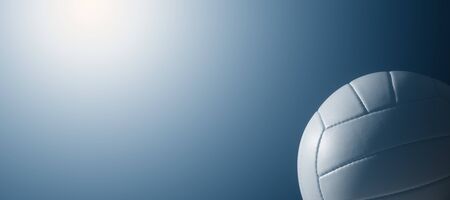 White leather volleyball detail on blue backgroundの写真素材