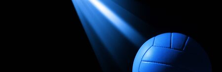 Blue leather volleyball detail on black backgroundの写真素材