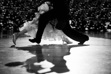 Woman and man dancer latino international dancing.Black and white filterの写真素材
