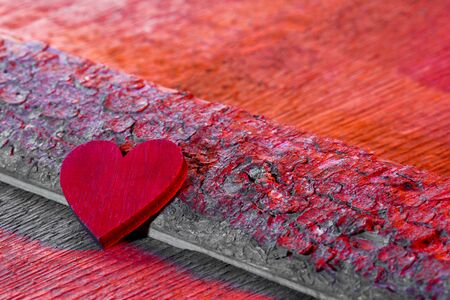 Valentine's Day Background. Red Heart On A Wooden Backgroundの写真素材
