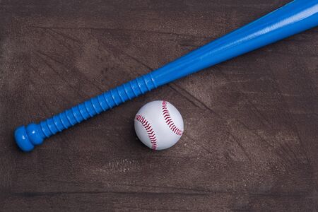 Baseball equipment on grey background. Online workout concept.の写真素材
