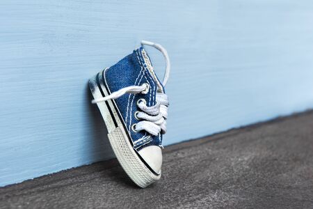 Stylish shoe on grey background, top viewの写真素材