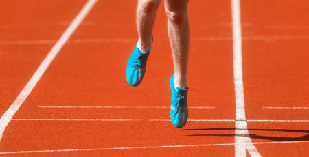 Athletics man running on the track field. Sports and healthy lifestyle concept.