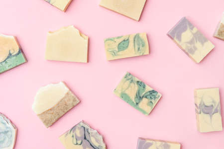 Shaving brush, dried lavender and shaving foam on camel color background. Spa organic foam. Zero waste conceptの写真素材