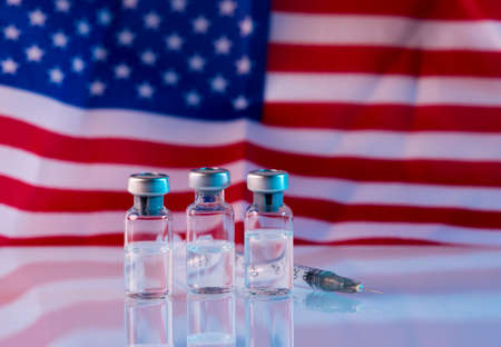 COVID-19 Coronavirus Vaccine made in USA. Corona virus vaccine research.の写真素材