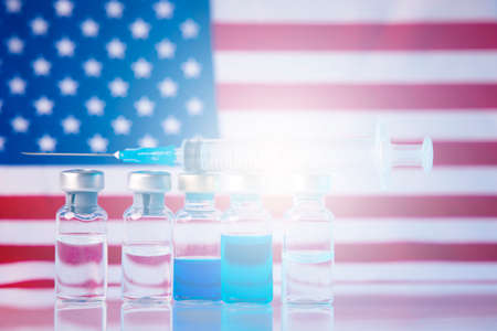 COVID-19 Coronavirus Vaccine made in USA. Corona virus vaccine research.の写真素材