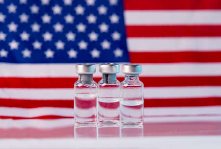 COVID-19 Coronavirus Vaccine made in USA. Corona virus vaccine research.の写真素材