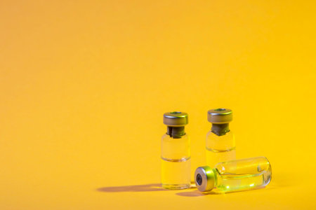 Vials of medicine or vaccine. Vaccination and healtcare concept.