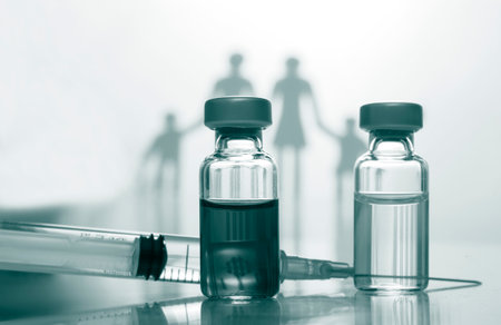 Family immunization concept. Flu vaccine for children. Green color filterの写真素材