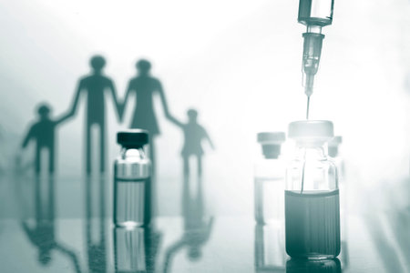 Family immunization concept. Flu vaccine for children. Green color filterの写真素材