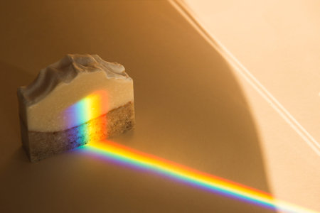 Handmade soap with rainbow on beige