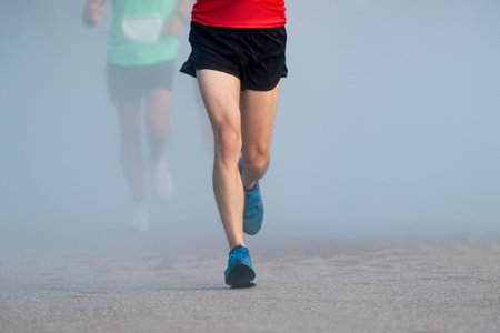 Man running on the road for health.Horizontal sport poster, greeting cards, headers, website