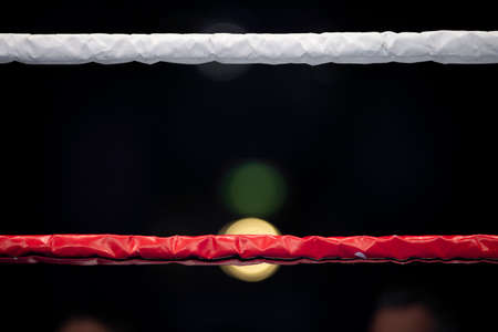 Boxing ring ropes with a blur spotlight. Horizontal sport theme poster, greeting cards, headers, website and app. Professional sport concept.の写真素材