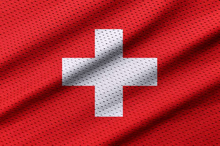 Switzerland flag on texture sports. Horizontal sport theme poster, greeting cards, headers, website and app. Background for patriotic and national designの写真素材