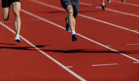 Composite image of close up of sportsman legs running. Individual sport concept. Horizontal sport poster, greeting cards, headers, websiteの写真素材