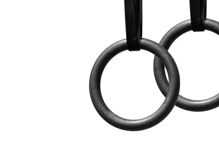 Gymnastics rings isolated on white background. Horizontal sport theme poster, greeting cards,...