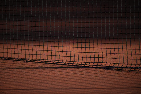 Tennis court net with shadows. Horizontal sport poster, greeting cards, headers, website