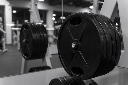 Sports equipment in gym. Horizontal sport theme poster, greeting cards, headers, website and appの写真素材