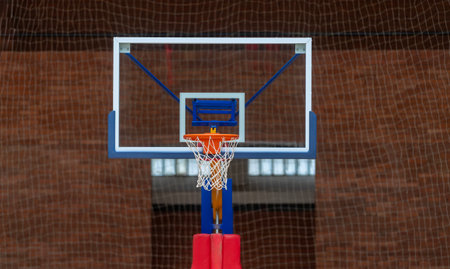 Basketball hoop on arena background. Horizontal sport theme poster, greeting cards, headers, website and appの写真素材