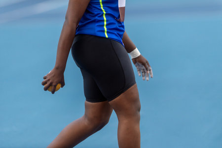 Strong woman practising shot put. Professional sport concept. Horizontal sport poster, greeting cards, headers, websiteの写真素材