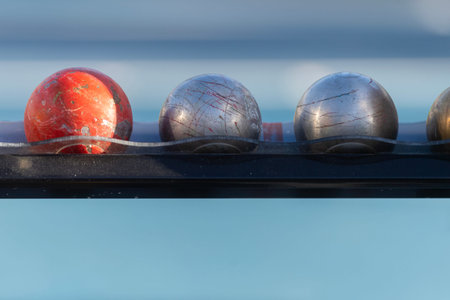 Shot put prepared for competition. Track and field background. Horizontal sport theme poster,...