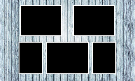 Photo frame on the wood blue toscha backgroundの写真素材