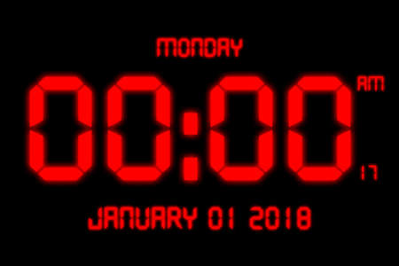 2018 happy new year, red text digital with black backgroundの写真素材