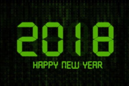 Digital text 2018 happy new year with binary backgroundの写真素材