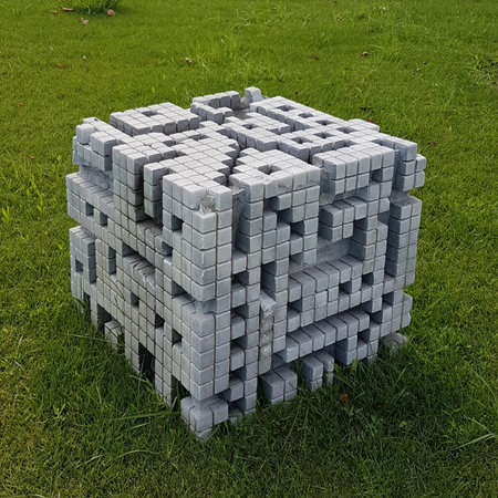 Istanbul / Turkey August 28 2018 an artistic cube object with encoded unknown language pattern.