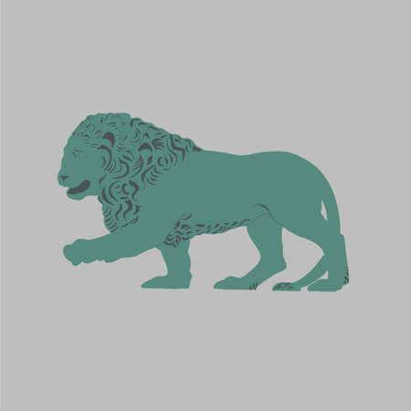 Bronze lion on a gray background. Vector illustrationのイラスト素材