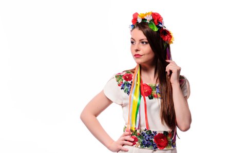 cute girl in the Ukrainian national costumeの写真素材
