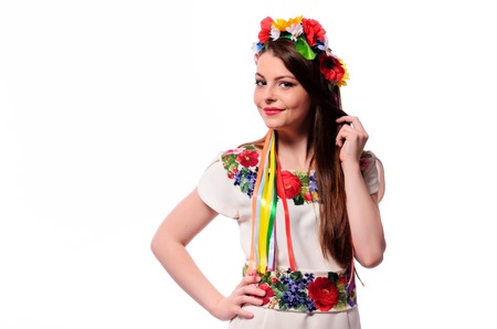cute girl in the Ukrainian national costumeの写真素材