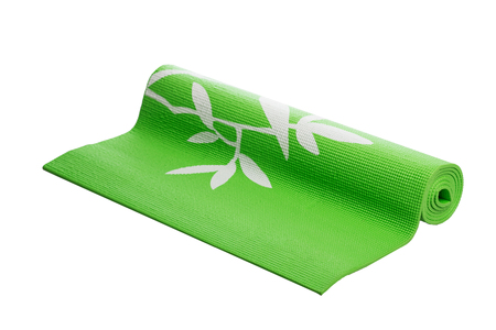 green yoga mat on a white background ,isolatedの写真素材