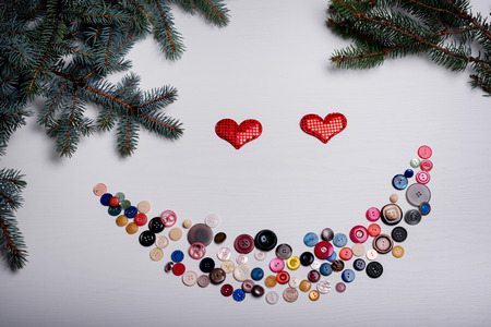 The white board with lots of buttons set out in a smile, Valentine's Dayの写真素材
