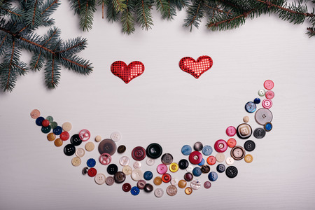 The white board with lots of buttons set out in a smile, Valentine's Dayの写真素材