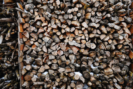 A stack of birch firewood - a naturalの写真素材