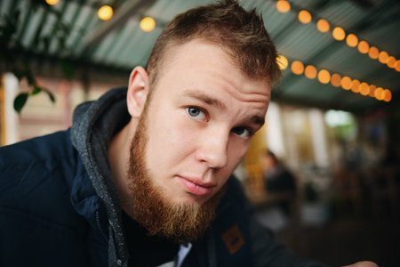 Portrait of beautiful guy. Happy young man.の写真素材