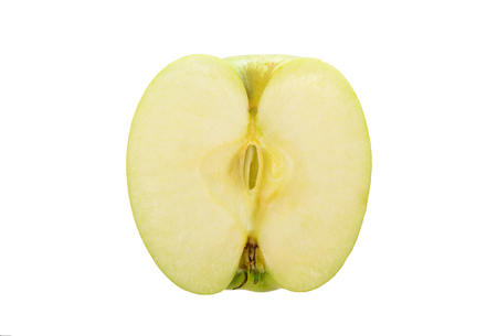 Spelled appetizing juicy cutten apple on a white isolated background.の写真素材